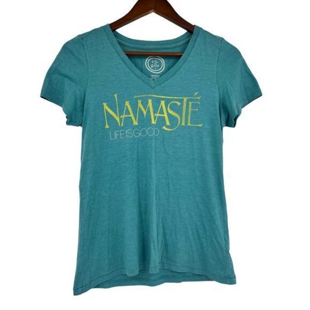 Life is Good NAMASTE Women Size Small Short Sleeve V-Neck classic fit Tee